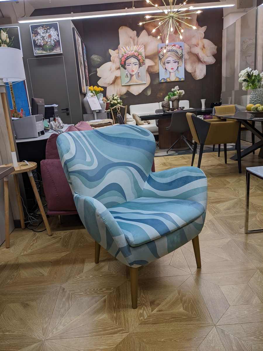 Кресло итальянское дизайнерское Ottavia бренд Momenti Casa голубое Современный
