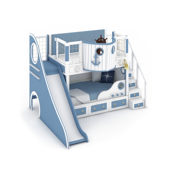 Кровать-корабль "Океания" с горкой, модульная лестница