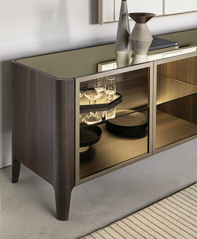 Тумба итальянская дизайнерская для гостиной Cross деревянная со стеклом в стиле ретро Riflessi