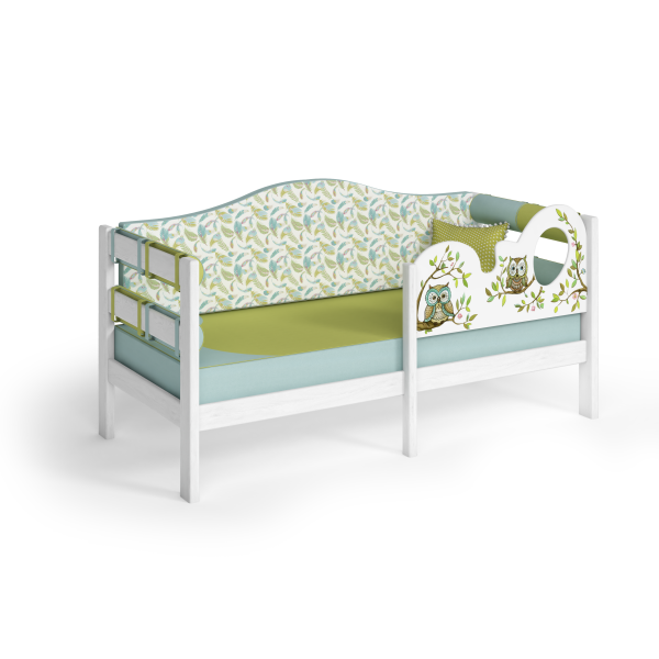 Кровать "Совы", 1 спальное место (35 см), бортик безопасности с ручной росписью