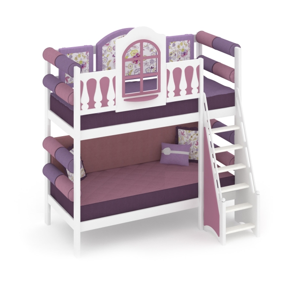 Двухъярусная кровать «La Fleur», 2 спальных места (35/130 см), бортик безопасности, лестница наклонная закрытая (130см)