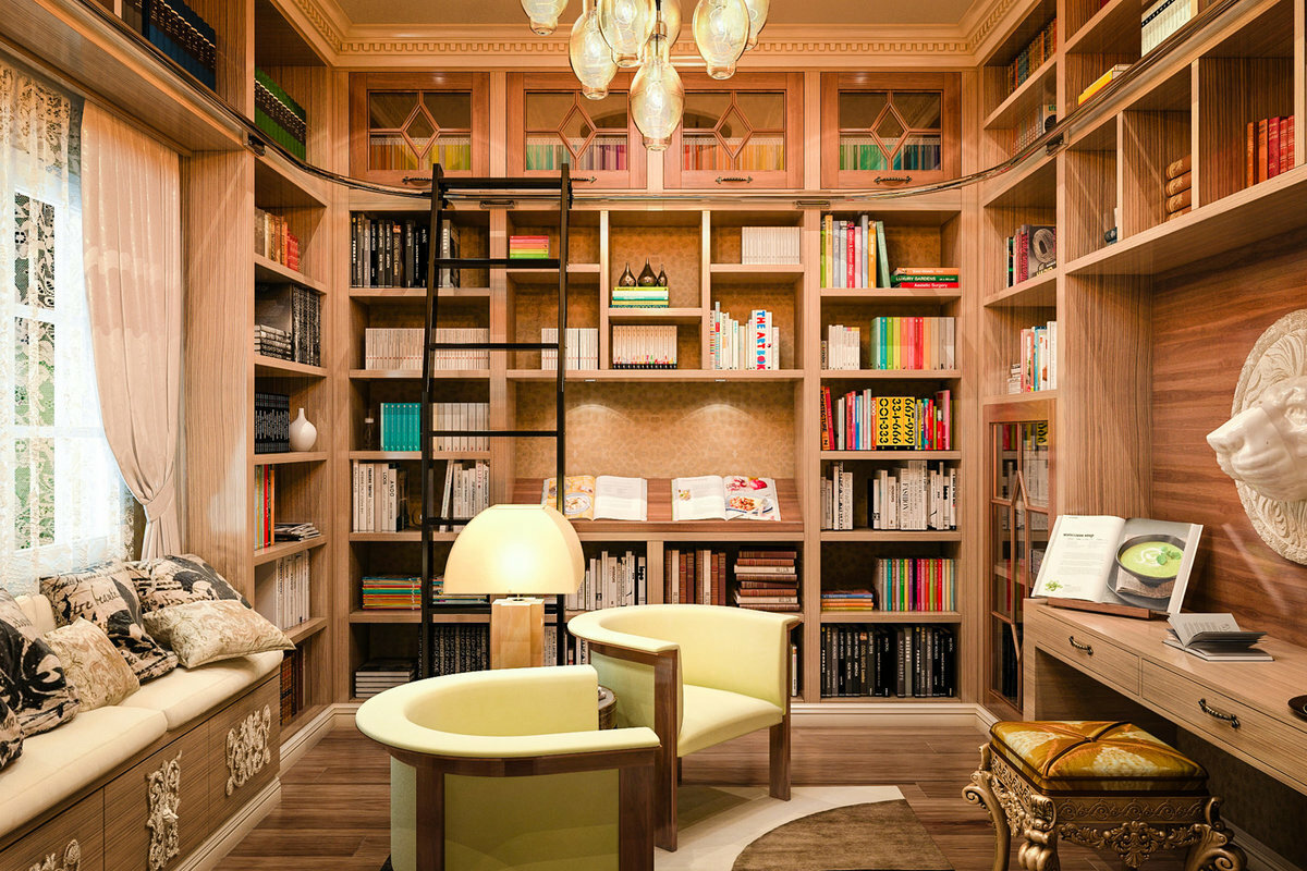 Домашняя библиотека в дизайне интерьера