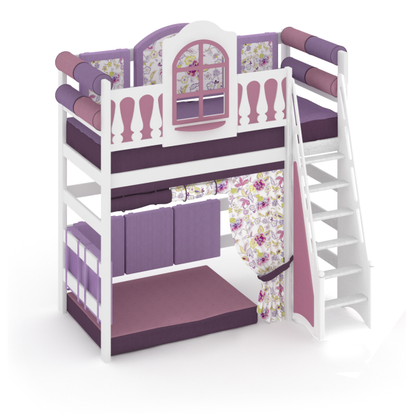 Кровать-чердак «La Fleur», 1 спальное место (130 см), бортик безопасности, лестница наклонная закрытая (130 см)