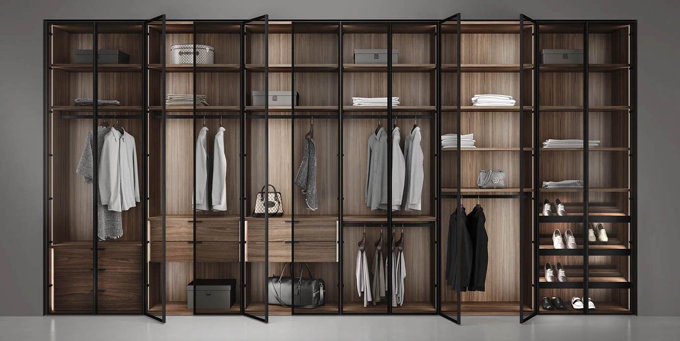 Гардеробная FORMINA с фасадами из стекла и алюминия always available