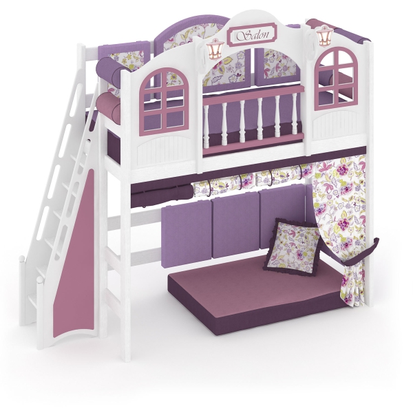 Кровать-чердак "La Fleur", 1 спальное место (130 см), лестница с торца (130 см)
