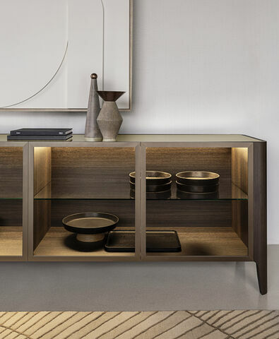 Тумба итальянская дизайнерская для гостиной Cross деревянная со стеклом в стиле ретро Riflessi