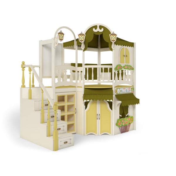 Домик угловой "Willie Rabbit", лестница модульная, мостик с модулем-витриной, патина и декор-ручная роспись