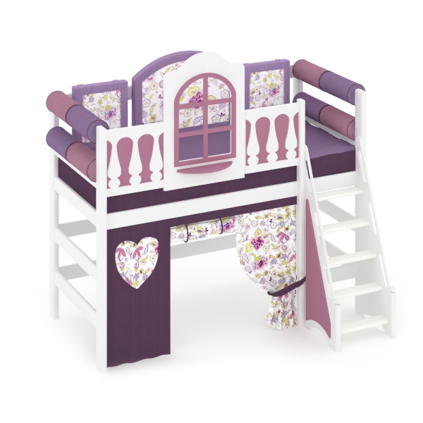 Кровать-чердак «La Fleur», 1 спальное место  (100 см), бортик безопасности, лестница наклонная закрытая (100 см)