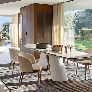 Итальянский Стол раскладной Apian. Calligaris. Керамический стол с закругленной столешницей.