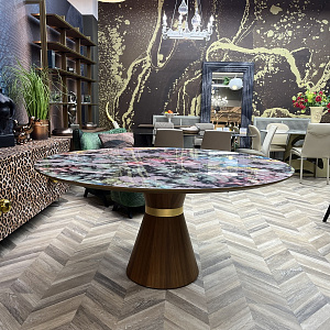 Стол итальянский круглый дизайнерский WATSON Momenti с авторским принтом на глянцевой столешнице