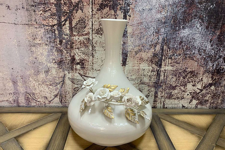 Ваза Decanter 7912 H 40 см Bianca с фарфоровыми цветами Capodimonte , фото № 1