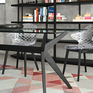 Стол итальянский стеклянный обеденный KENT Calligaris Италия нераскладной прямоугольный