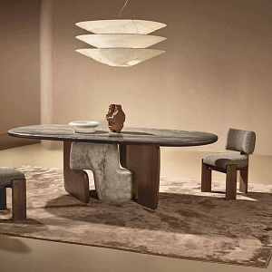 Стол итальянский дизайнерский  обеденный Balance на основании из дерева и камня Nature Design