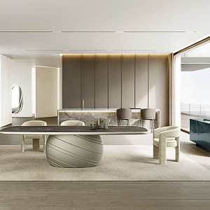 Итальянский дизайнерский стол GIOVE Eforma за основании из цемента с толстой столешницей из керамики