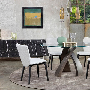 Итальянский Стол обеденный Eliseo Brushed. Круглый стеклянный стол. Tonin Casa.