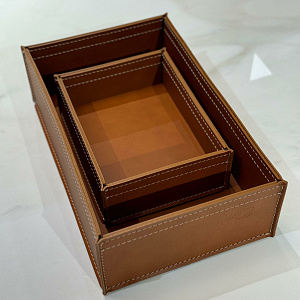 Набор из 3х кожаных корзинок