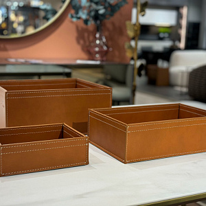 Набор из 3х кожаных корзинок