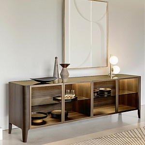 Тумба итальянская дизайнерская для гостиной Cross деревянная со стеклом в стиле ретро Riflessi