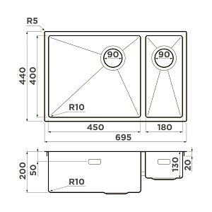 Мойка Omoikiri Taki 69-2-U/IF-R Side-IN