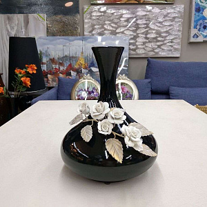 Ваза Mezzaluna Italia Decanter 7913 Nero H30 керамическая итальянская с фарфоровыми цветами стиль Ca