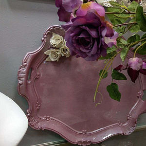 Поднос деревянный с фарфоровым декором итальянский розовый