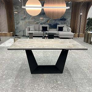 Стол итальянский обеденный Trophy раскладной с керамической серой глянцевой столешницей Tafaruci