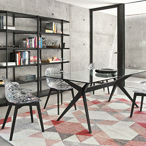 Стол итальянский стеклянный обеденный KENT Calligaris Италия нераскладной прямоугольный