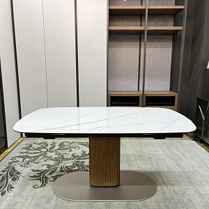 Стол итальянский Cameo Calligaris раскладной с керамической закругленной столешницей на одной ноге