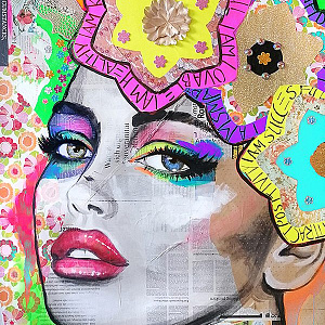 Итальянская картина Flower Power. Фактурная штукатурка на алюминии. DO-003  Художник Shirin Donia.