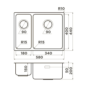 Мойка Omoikiri Tadzava 58-2-U/I Ultra 15-IN-R