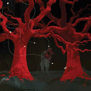 Итальянская картина Red Trees. Фактурная штукатурка на алюминии. DH-003 Художник Darren Hopes.