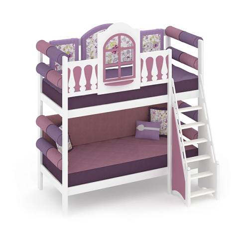  Двухъярусная кровать «La Fleur», 2 спальных места (35/130 см), бортик безопасности, лестница наклонная закрытая (130см) , фото № 1