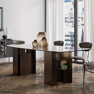 Стол обеденный фиксированный Downtown Zamagna стеклянный на креативном основании из металла