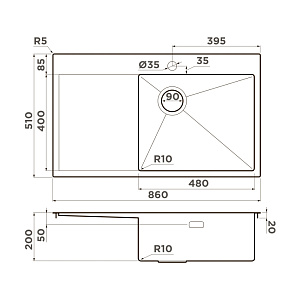 Мойка Omoikiri Akisame 86-R Side-LG