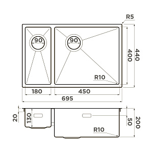 Мойка Omoikiri Taki 69-2-U/IF-L Side-IN