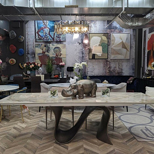 Итальянский  дизайнерский раскладной обеденный стол Wave 
Tonin Casa на креативном основании волной