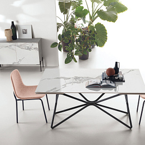 Стол раскладной итальянский обеденный Galaxy 
с белой керамической столешницей