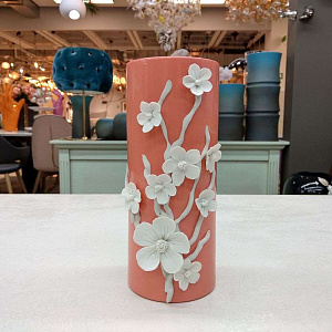 Ваза Mezzaluna Italia Stretto 20156 Fiori di Pesco H 26 см керамическая итальянская с фарфоровыми цв