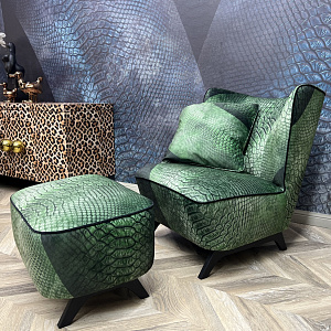 Кресло итальянское дизайнерское Bloom бренд Momenti Casa стиль 70-х в ткани