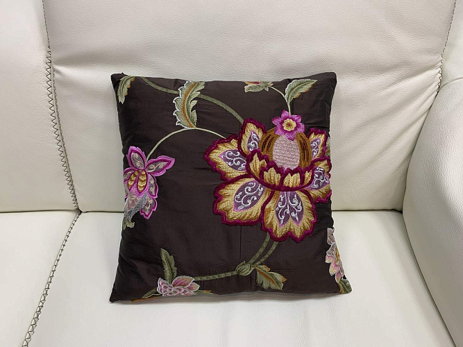  Подушка декоративная шелковая итальянская цветочный орнамент , фото № 1