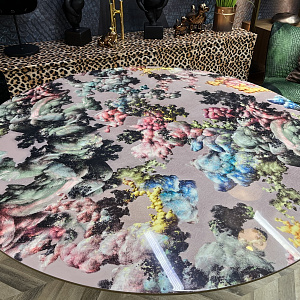 Стол итальянский круглый дизайнерский WATSON Momenti с авторским принтом на глянцевой столешнице