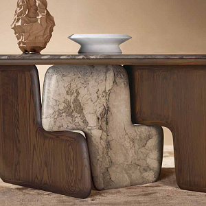 Стол итальянский дизайнерский  обеденный Balance на основании из дерева и камня Nature Design