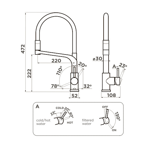  Смеситель Omoikiri Sinto 2 Plus-LG-BL , фото № 2