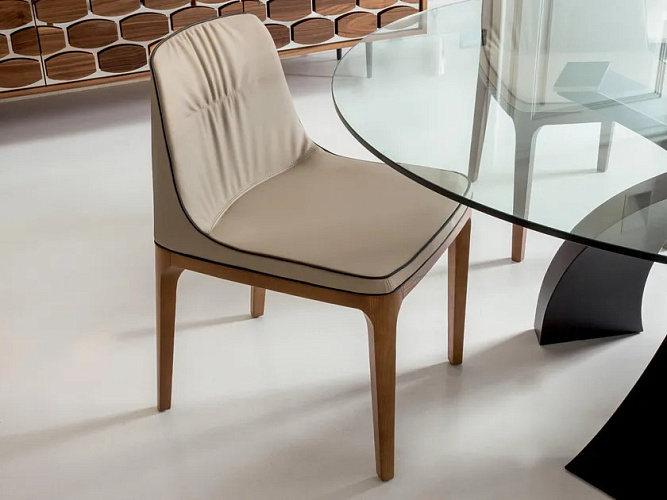  Кожаный Стул Mivida Tonin Casa на деревянном основании. , фото № 1