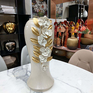 Ваза Giapp H60 The Orchids 7503с фарфоровыми цветами Capodimonte   керамическая итальянская Mezzalun