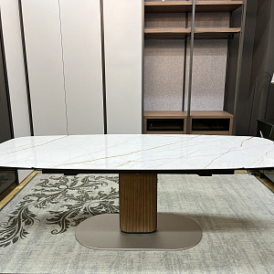 Стол итальянский Cameo Calligaris раскладной с керамической закругленной столешницей на одной ноге