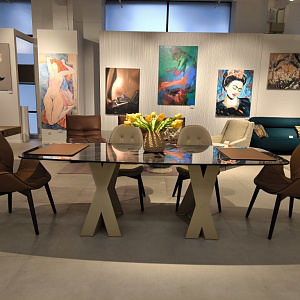 Стол итальянский фиксированный Francis  Zamagna керамическая столешница на золотом основании