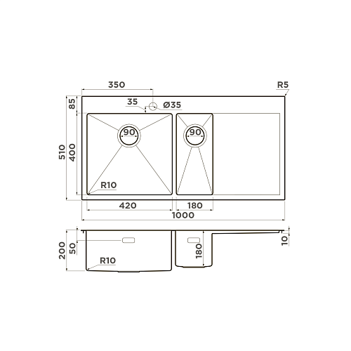  Мойка Omoikiri Akisame 100-2-L-GM , фото № 2