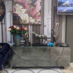 Итальянская металлизированная серебристая Тумба CONCRETE с графичными линиями  Dall`Agnese